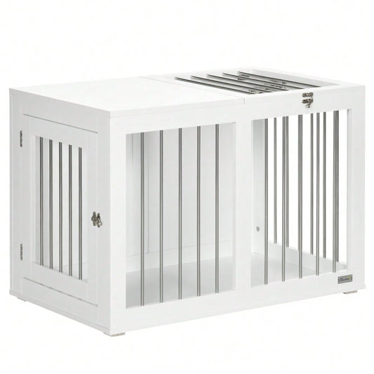 Hundekäfig mit Transportfunktion | Für mittelgroße Hunde | Mit sicherer Türverriegelung | Aus robustem Metall | Weiß | 80x50x56.5 cm | von PawHut