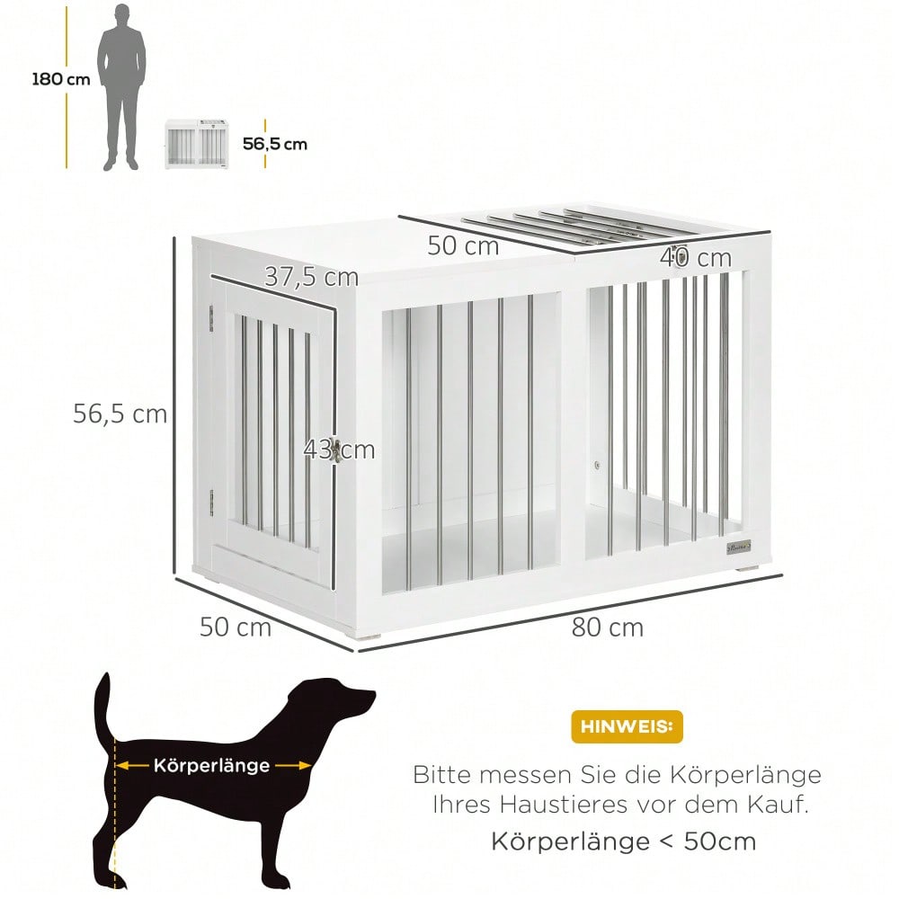 Hundekäfig mit Transportfunktion | Für mittelgroße Hunde | Mit sicherer Türverriegelung | Aus robustem Metall | Weiß | 80x50x56.5 cm | von PawHut