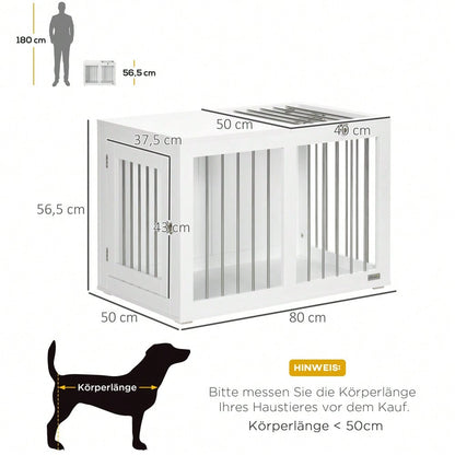 Hundekäfig mit Transportfunktion | Für mittelgroße Hunde | Mit sicherer Türverriegelung | Aus robustem Metall | Weiß | 80x50x56.5 cm | von PawHut