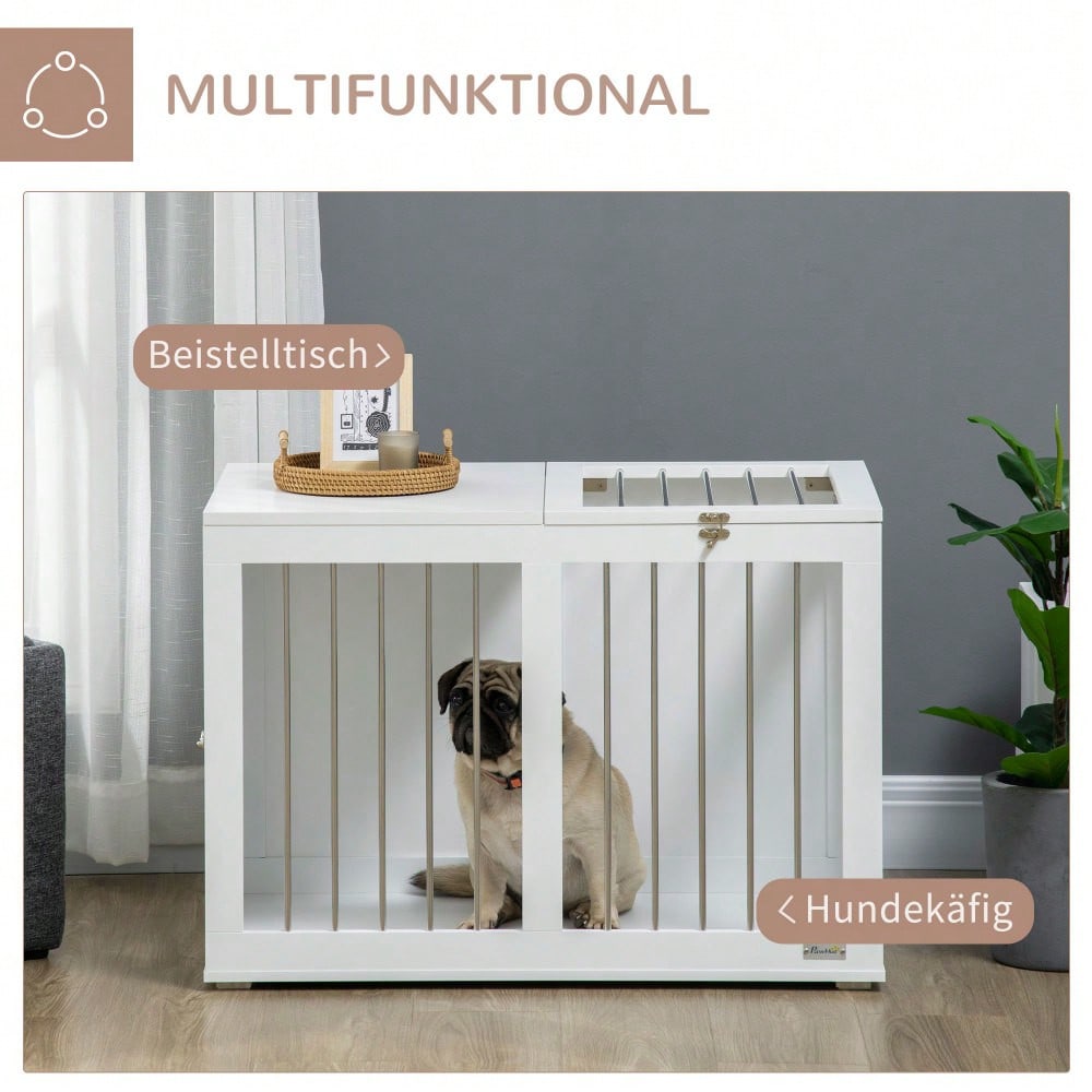 Hundekäfig mit Transportfunktion | Für mittelgroße Hunde | Mit sicherer Türverriegelung | Aus robustem Metall | Weiß | 80x50x56.5 cm | von PawHut