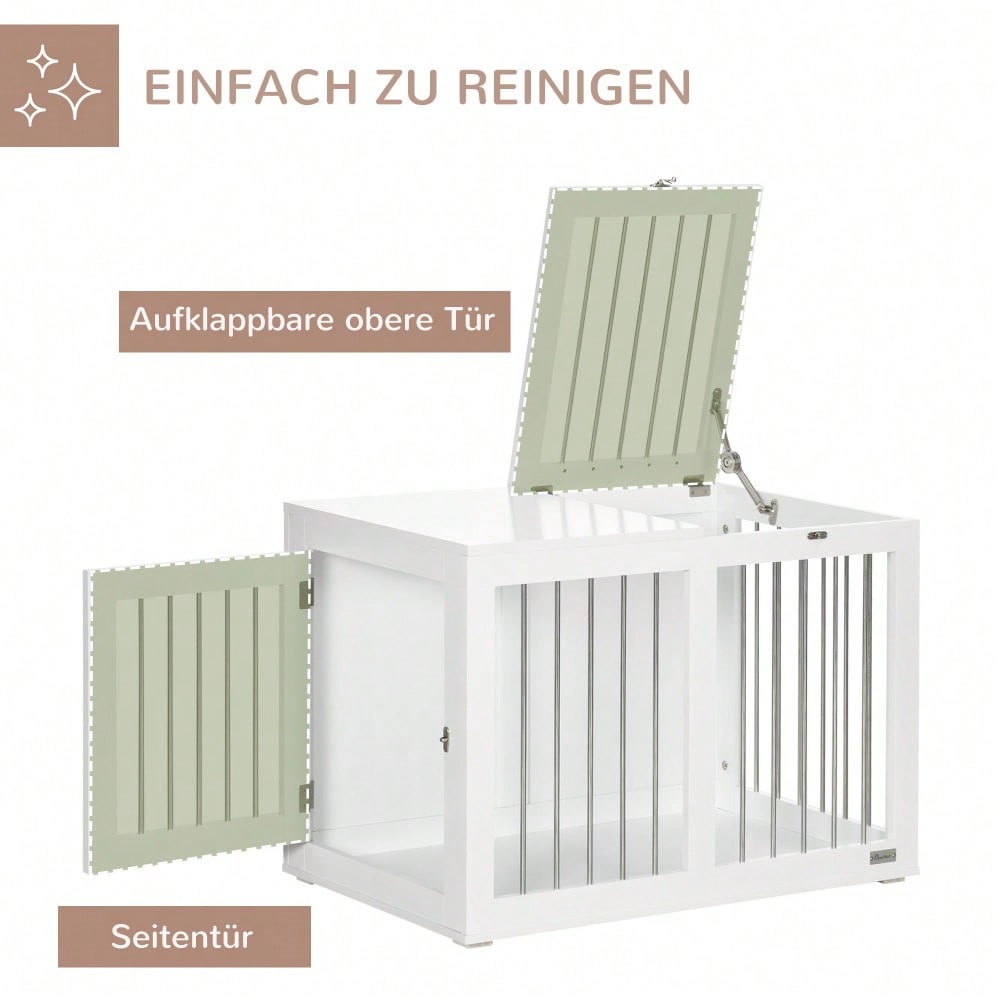 Hundekäfig mit Transportfunktion | Für mittelgroße Hunde | Mit sicherer Türverriegelung | Aus robustem Metall | Weiß | 80x50x56.5 cm | von PawHut