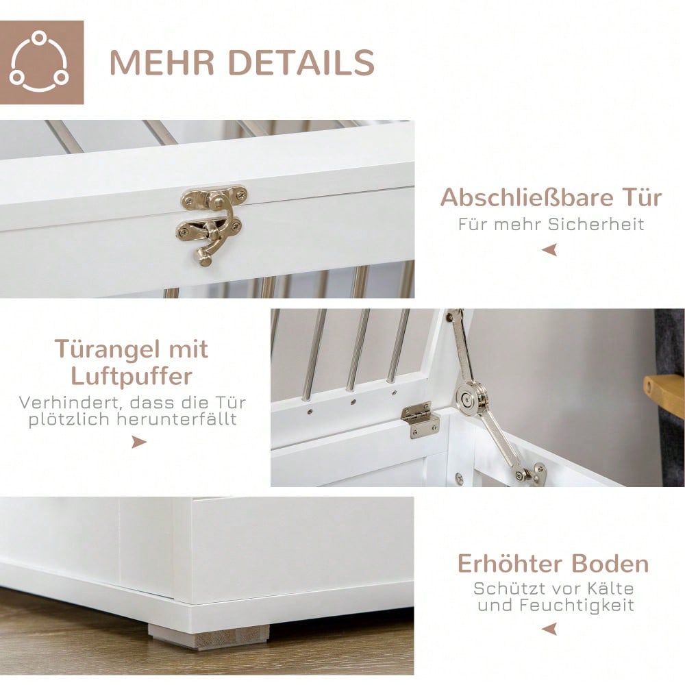 Hundekäfig mit Transportfunktion | Für mittelgroße Hunde | Mit sicherer Türverriegelung | Aus robustem Metall | Weiß | 80x50x56.5 cm | von PawHut