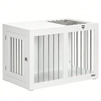 Hundekäfig mit Transportfunktion | Für mittelgroße Hunde | Mit sicherer Türverriegelung | Aus robustem Metall | Weiß | 80x50x56.5 cm | von PawHut
