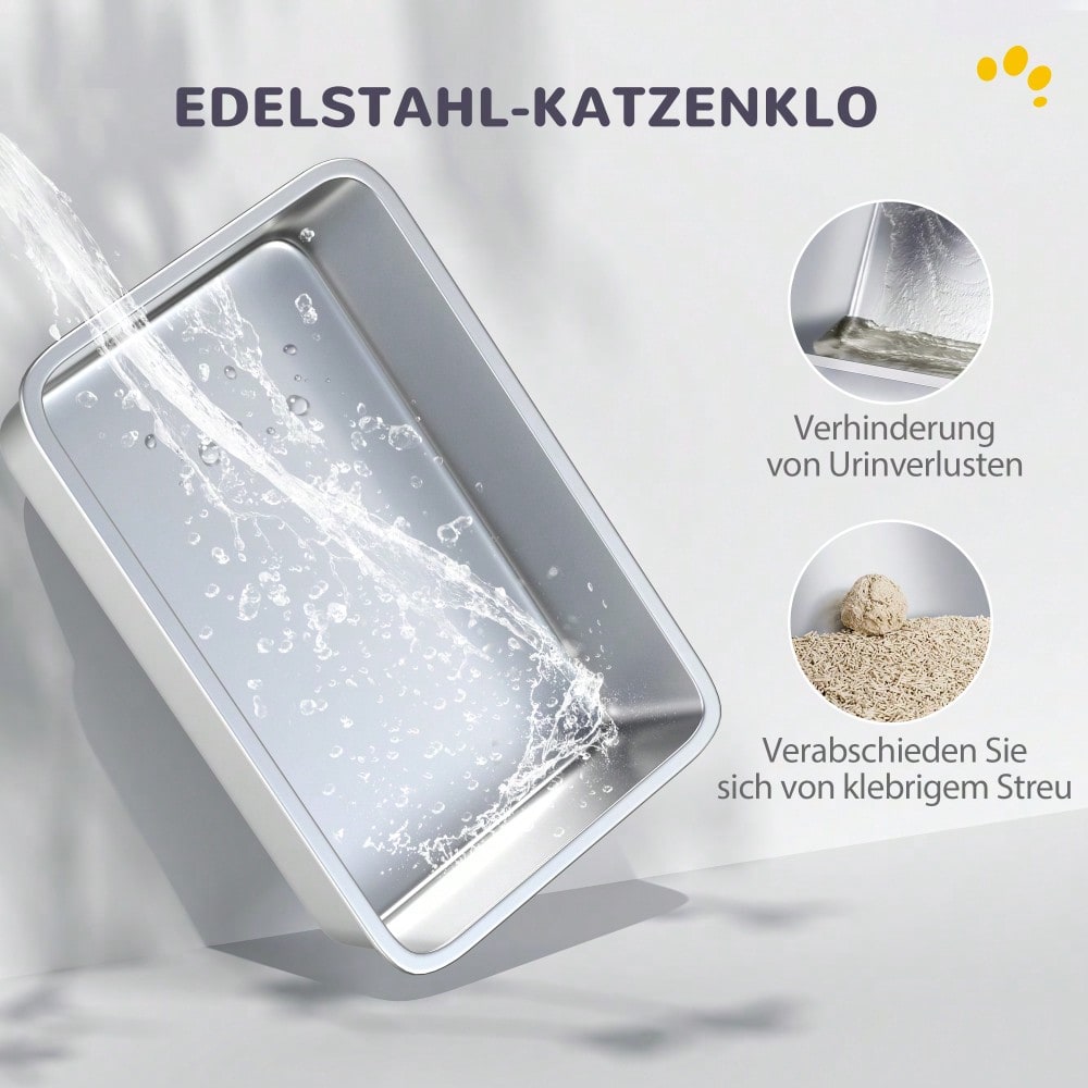 PawHut Katzenklo mit Deckel, Edelstahl Wanne, integriertem Streufilter & Schaufel, für alle Katzen bis 6 kg, Weiß