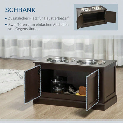 PawHut Erhöhter Hundenapf mit Stauraum, 2 Edelstahlschüsseln, Futter- und Wassernapf für große Hunde bis 45 kg, 60 cm, braun