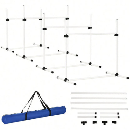 PawHut Agility-Set für Hunde, 4 Hürden & 5 Slalomstangen, Trainingszubehör aus Kunststoff, für aktives Hundetraining, weiß, 94x99x65 cm