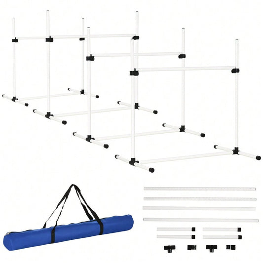 PawHut Agility-Set für Hunde, 4 Hürden & 5 Slalomstangen, Trainingszubehör aus Kunststoff, für aktives Hundetraining, weiß, 94x99x65 cm