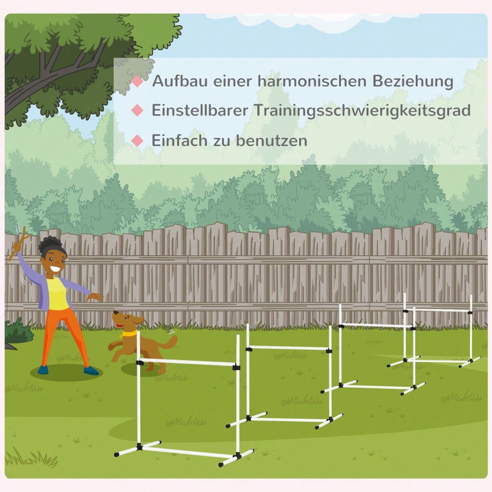 PawHut Agility-Set für Hunde, 4 Hürden & 5 Slalomstangen, Trainingszubehör aus Kunststoff, für aktives Hundetraining, weiß, 94x99x65 cm