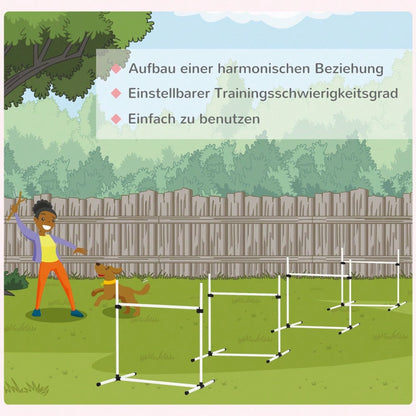 PawHut Agility-Set für Hunde, 4 Hürden & 5 Slalomstangen, Trainingszubehör aus Kunststoff, für aktives Hundetraining, weiß, 94x99x65 cm