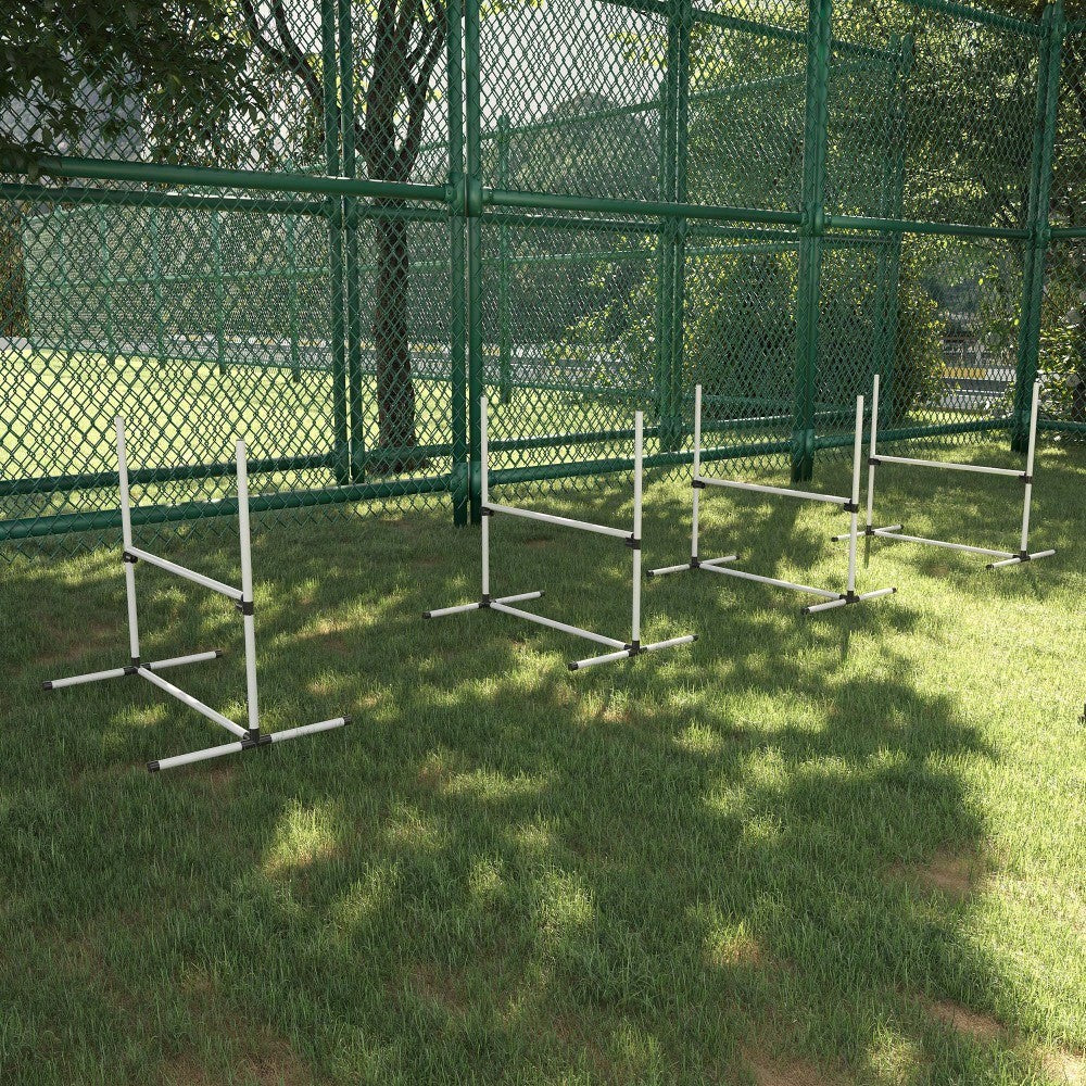 PawHut Agility-Set für Hunde, 4 Hürden & 5 Slalomstangen, Trainingszubehör aus Kunststoff, für aktives Hundetraining, weiß, 94x99x65 cm