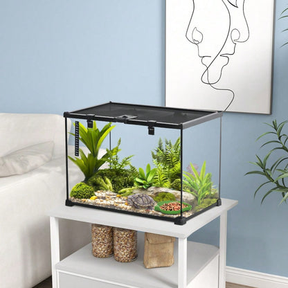 PawHut Glasterrarium für Reptilien, 50x30x35 cm, mit Metallrahmen, Terrarium Box zur Zucht & Fütterung