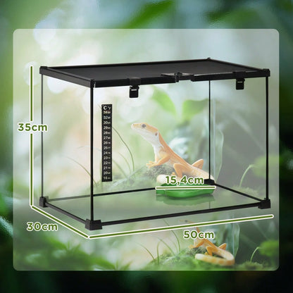 PawHut Glasterrarium für Reptilien, 50x30x35 cm, mit Metallrahmen, Terrarium Box zur Zucht & Fütterung