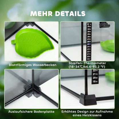 PawHut Glasterrarium für Reptilien, 50x30x35 cm, mit Metallrahmen, Terrarium Box zur Zucht & Fütterung