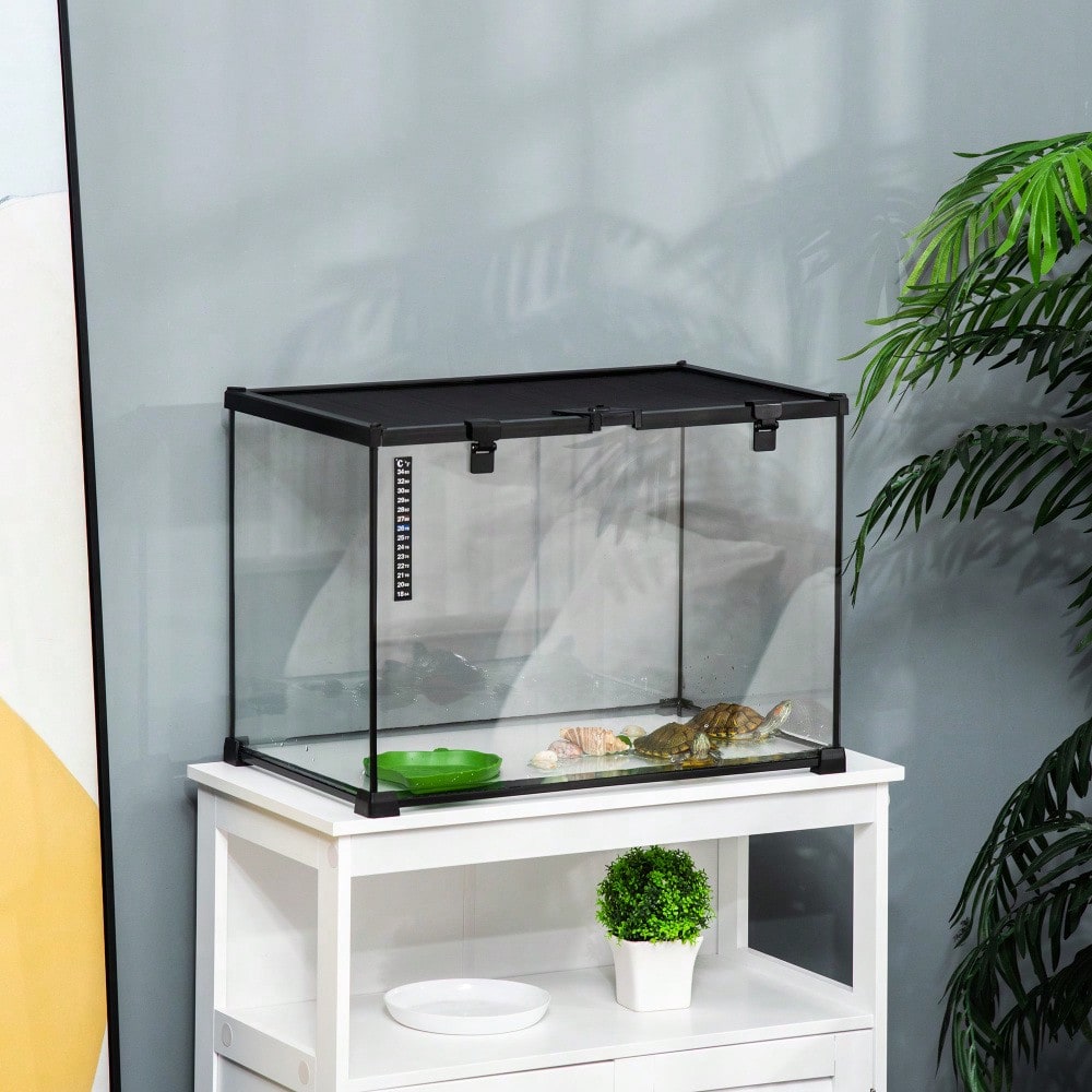 PawHut Glasterrarium für Reptilien, 50x30x35 cm, mit Metallrahmen, Terrarium Box zur Zucht & Fütterung