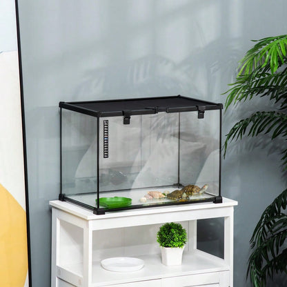 PawHut Glasterrarium für Reptilien, 50x30x35 cm, mit Metallrahmen, Terrarium Box zur Zucht & Fütterung