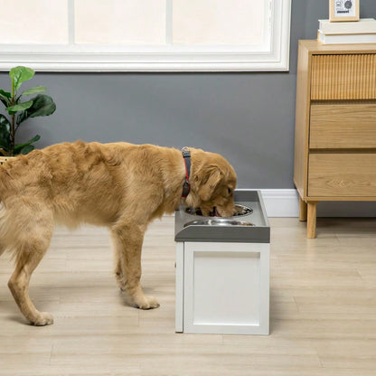 PawHut Erhöhte Futterstation mit Stauschublade, 2x2L Edelstahlnäpfe für Hunde und Katzen, weiß