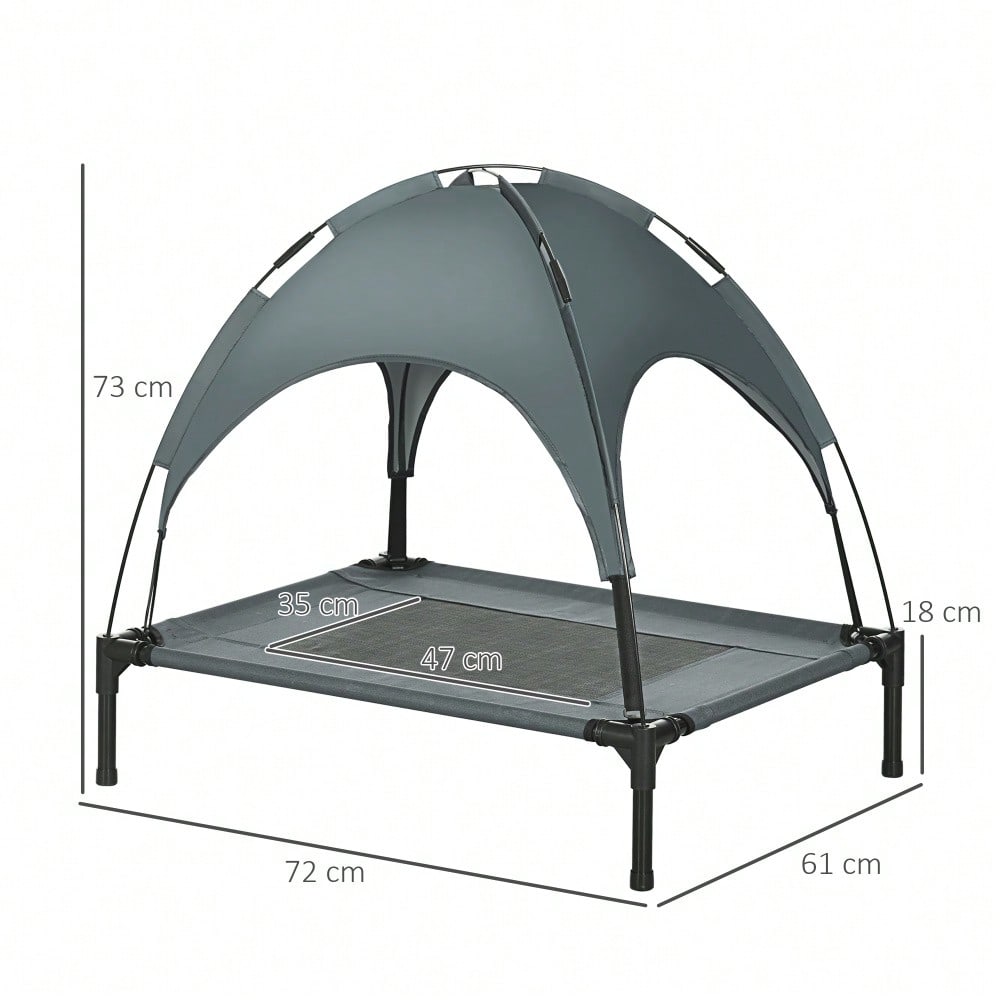 PawHut Outdoor Hundebett mit Dach, erhöhte & atmungsaktive Liege aus Taftstoff für Hunde, grau, 76x61x73 cm