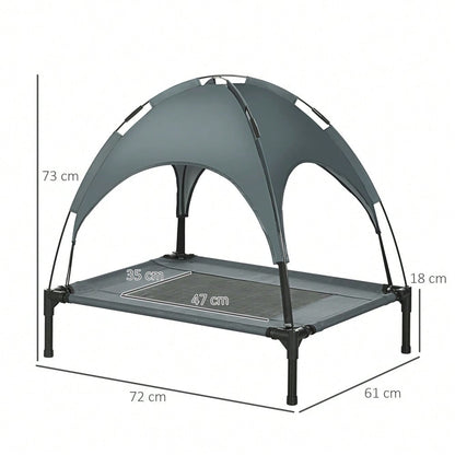 PawHut Outdoor Hundebett mit Dach, erhöhte & atmungsaktive Liege aus Taftstoff für Hunde, grau, 76x61x73 cm