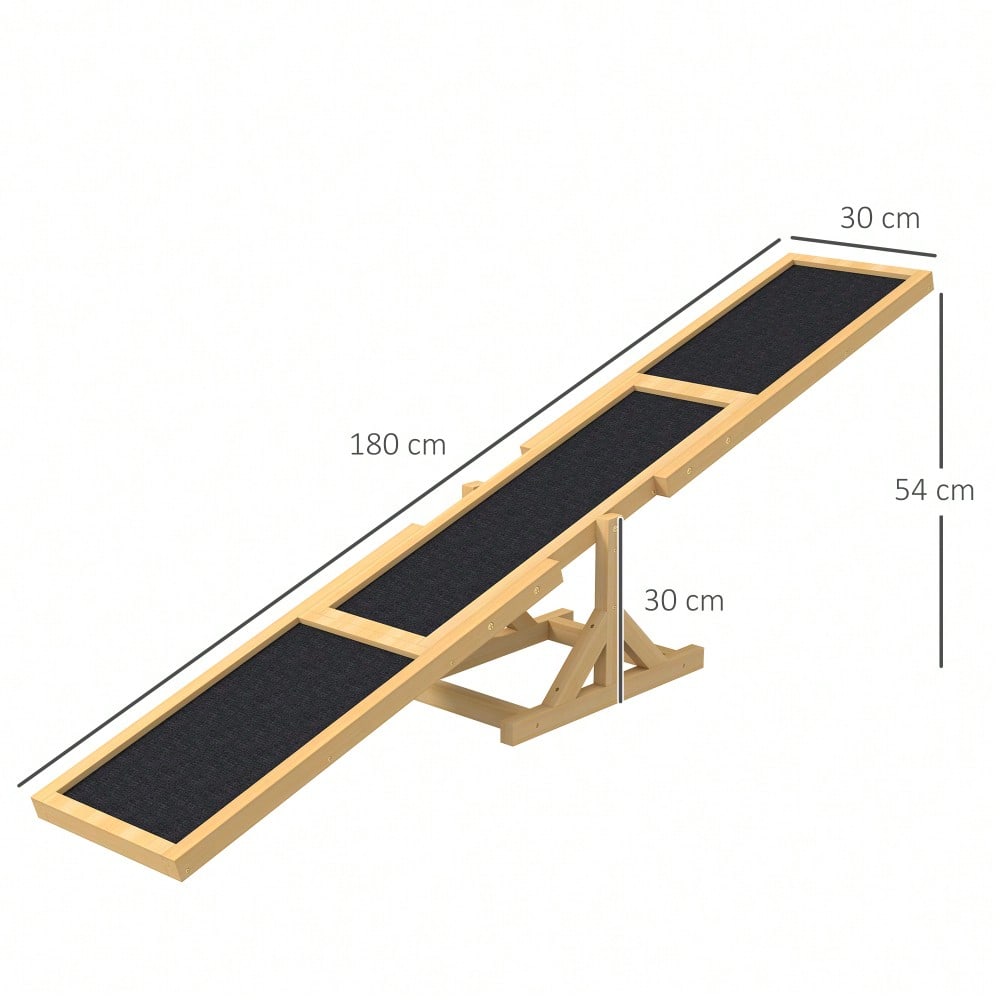 PawHut Agility-Wippe aus Holz, rutschfeste Balance-Trainingsrampe für Hunde bis 30 kg, 180x30x30 cm, gelb