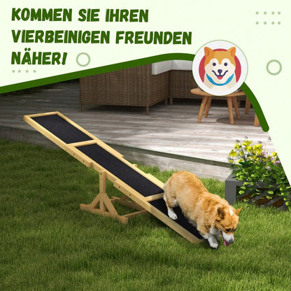 PawHut Agility-Wippe aus Holz, rutschfeste Balance-Trainingsrampe für Hunde bis 30 kg, 180x30x30 cm, gelb