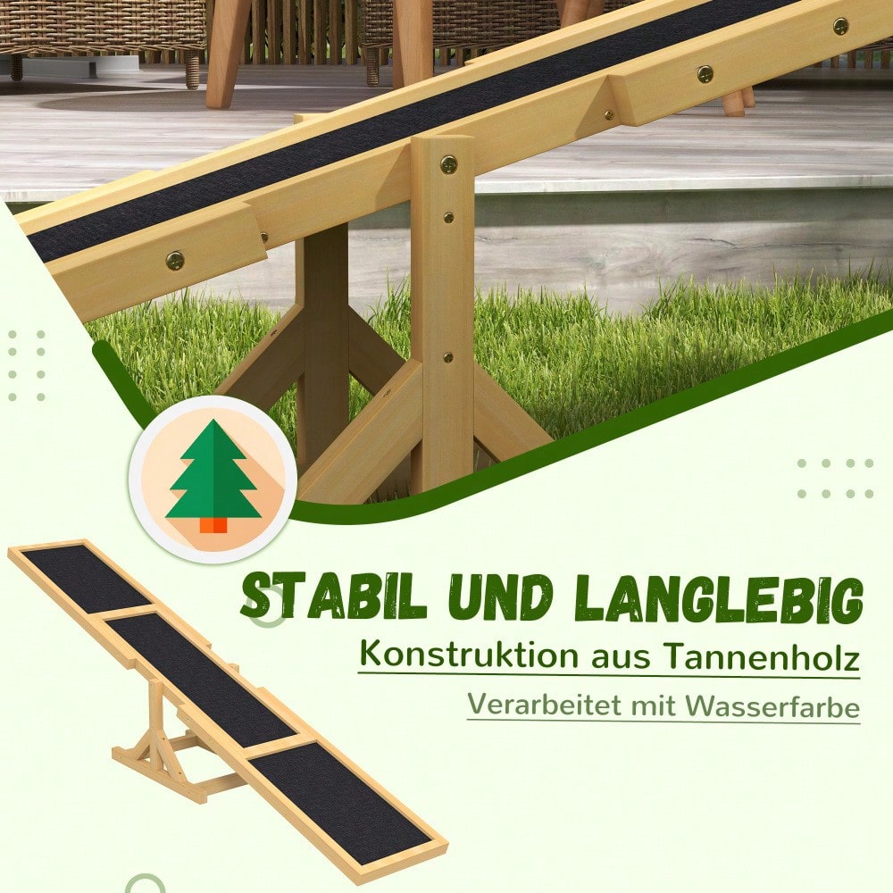 PawHut Agility-Wippe aus Holz, rutschfeste Balance-Trainingsrampe für Hunde bis 30 kg, 180x30x30 cm, gelb