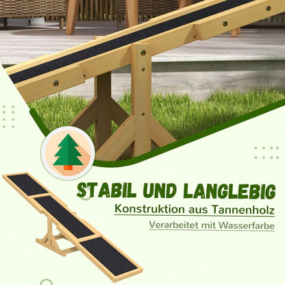 PawHut Agility-Wippe aus Holz, rutschfeste Balance-Trainingsrampe für Hunde bis 30 kg, 180x30x30 cm, gelb