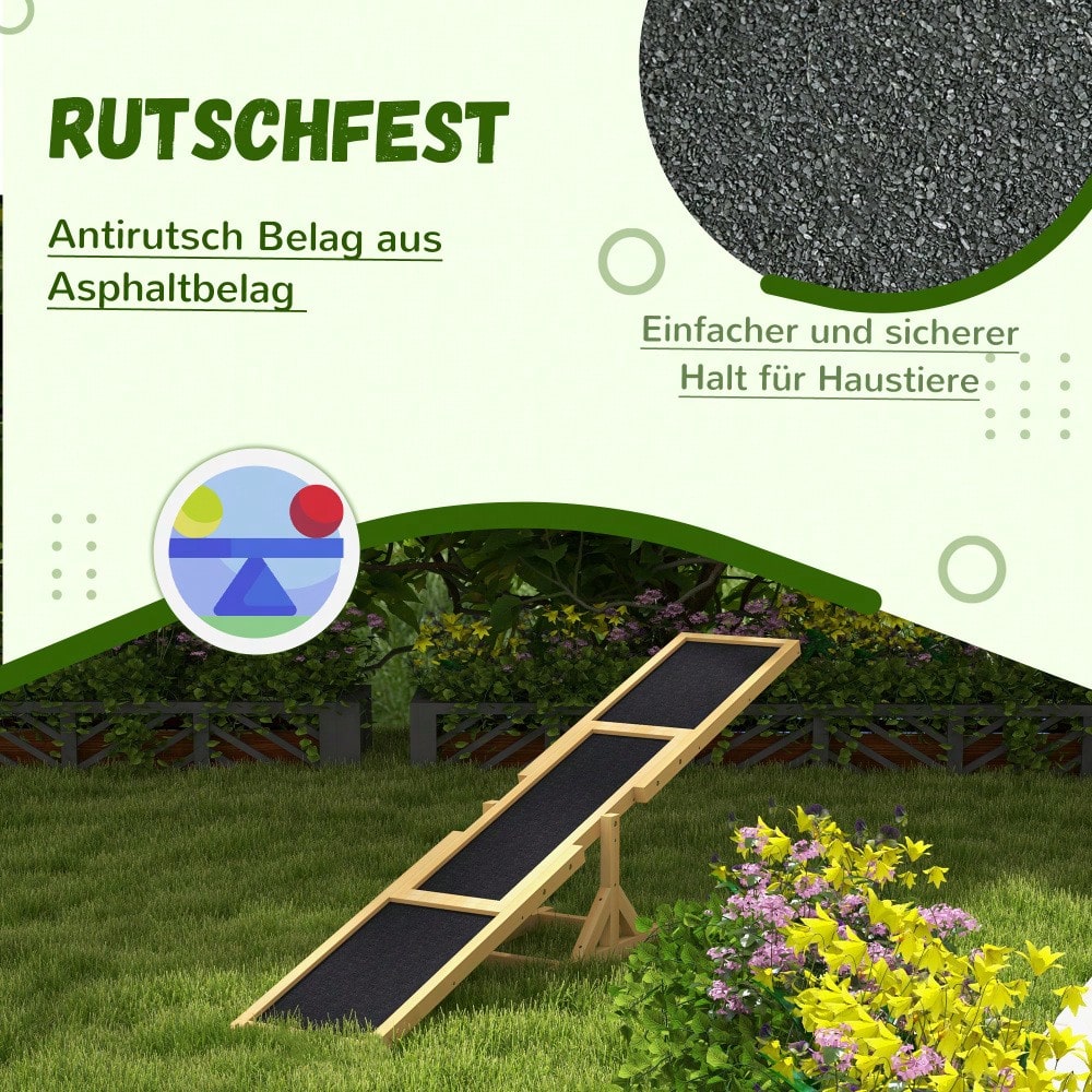 PawHut Agility-Wippe aus Holz, rutschfeste Balance-Trainingsrampe für Hunde bis 30 kg, 180x30x30 cm, gelb