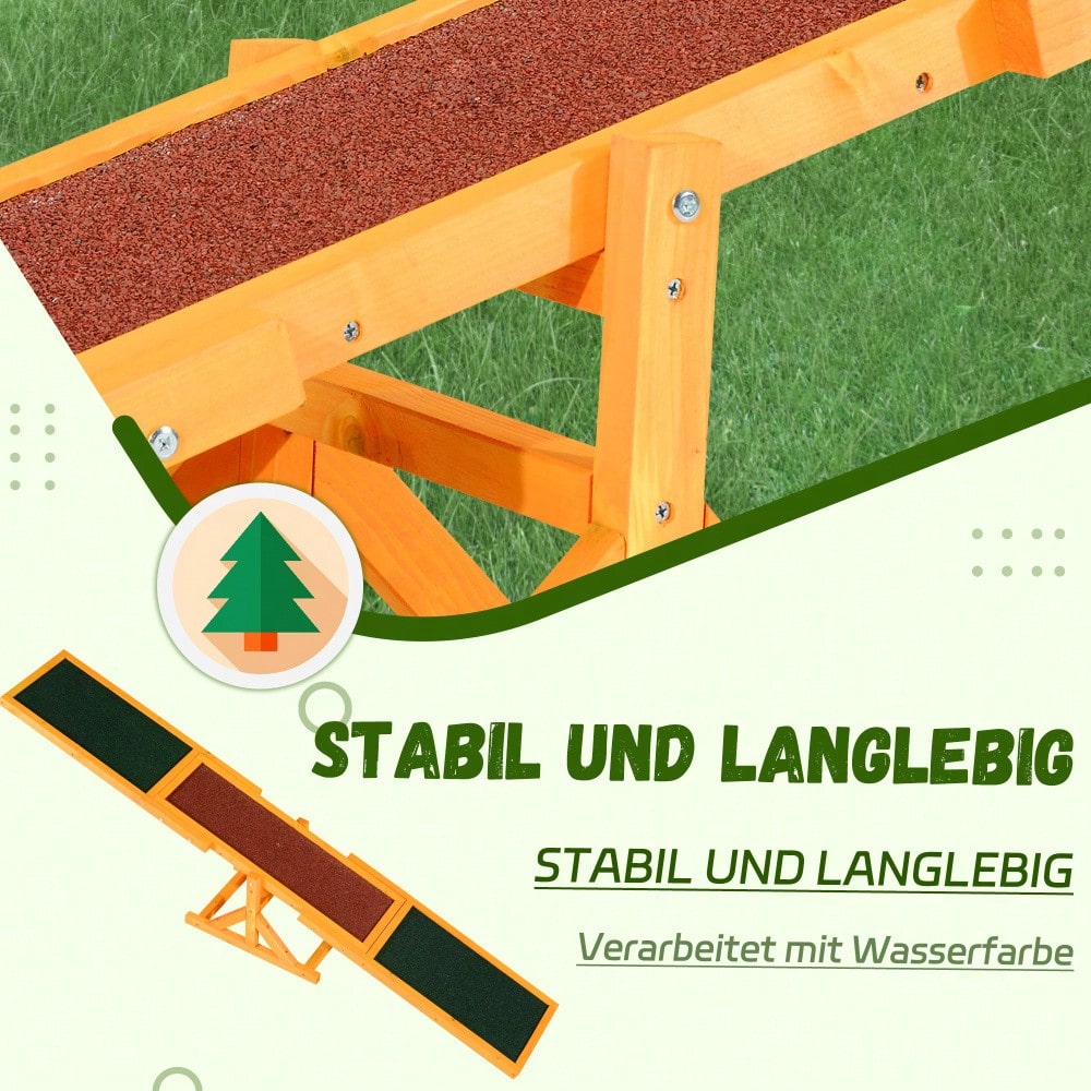 PawHut Agility-Wippe für Hundetraining, Balancebrett aus Holz für Welpen & Hunde, 180x30x30 cm