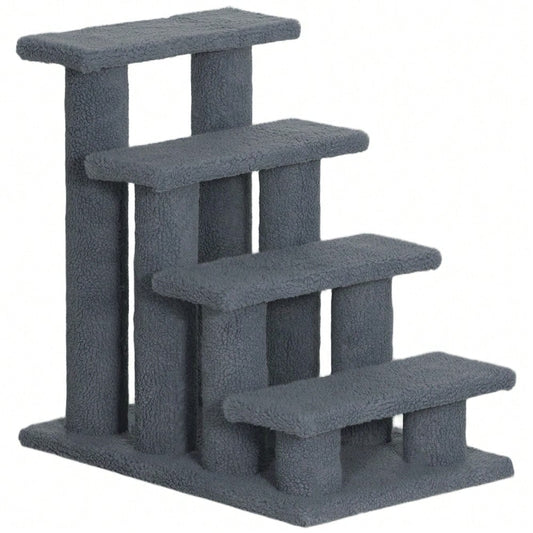 PawHut 4-stufige Tiertreppe für Katzen und Hunde, Treppe für ältere und kleine Tiere, 63,5x43x60 cm, grau