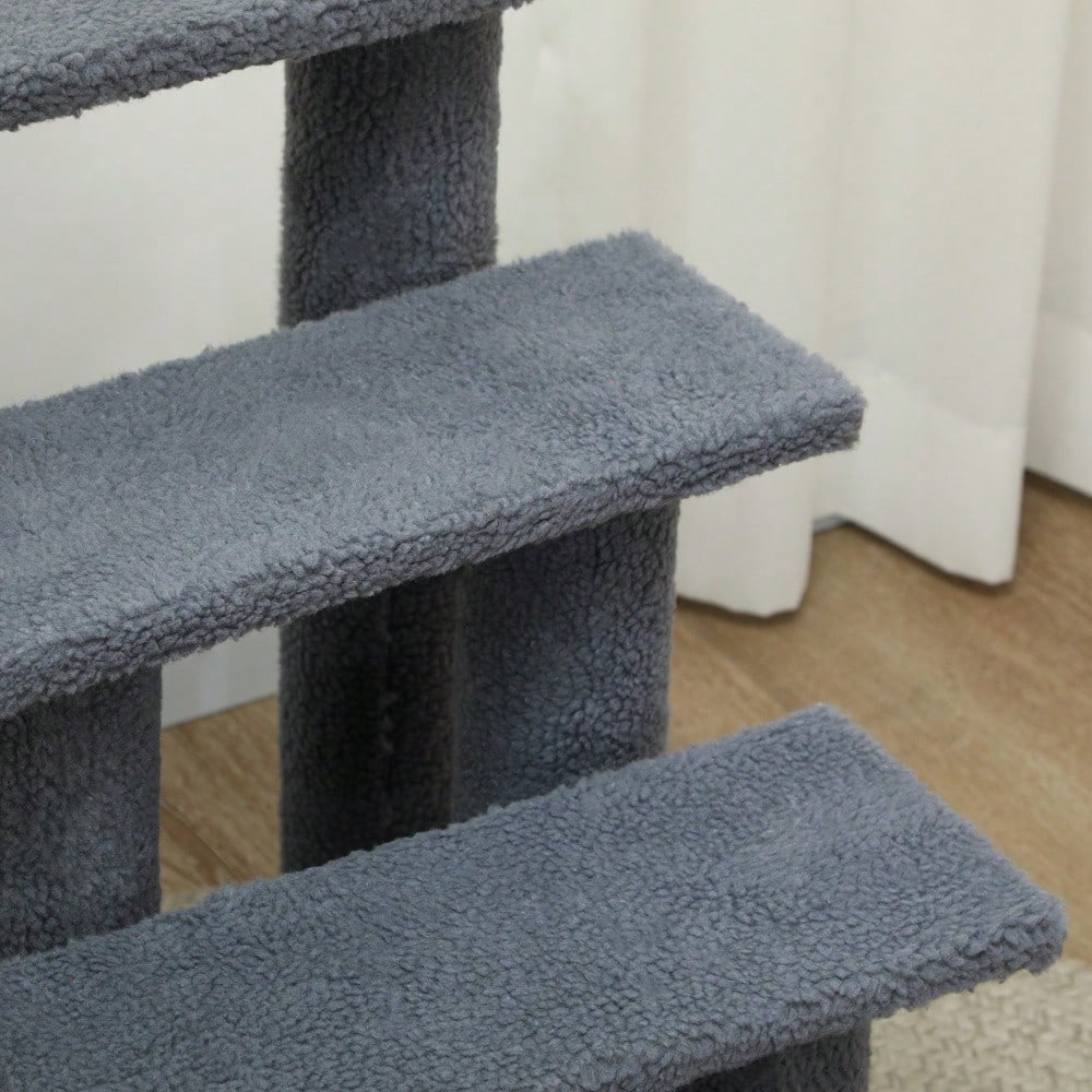 PawHut 4-stufige Tiertreppe für Katzen und Hunde, Treppe für ältere und kleine Tiere, 63,5x43x60 cm, grau