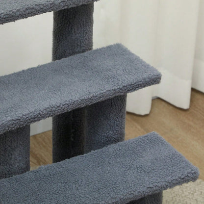 PawHut 4-stufige Tiertreppe für Katzen und Hunde, Treppe für ältere und kleine Tiere, 63,5x43x60 cm, grau