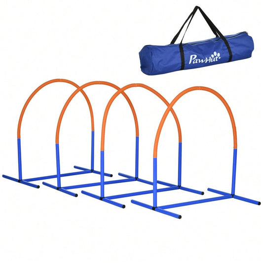 PawHut 4-teiliges Agility-Trainingsset für Hunde mit Tragetasche, 88x64x95 cm, blau/orange, für effektives Hundetraining & Spiel
