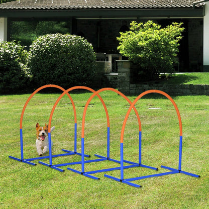 PawHut 4-teiliges Agility-Trainingsset für Hunde mit Tragetasche, 88x64x95 cm, blau/orange, für effektives Hundetraining & Spiel