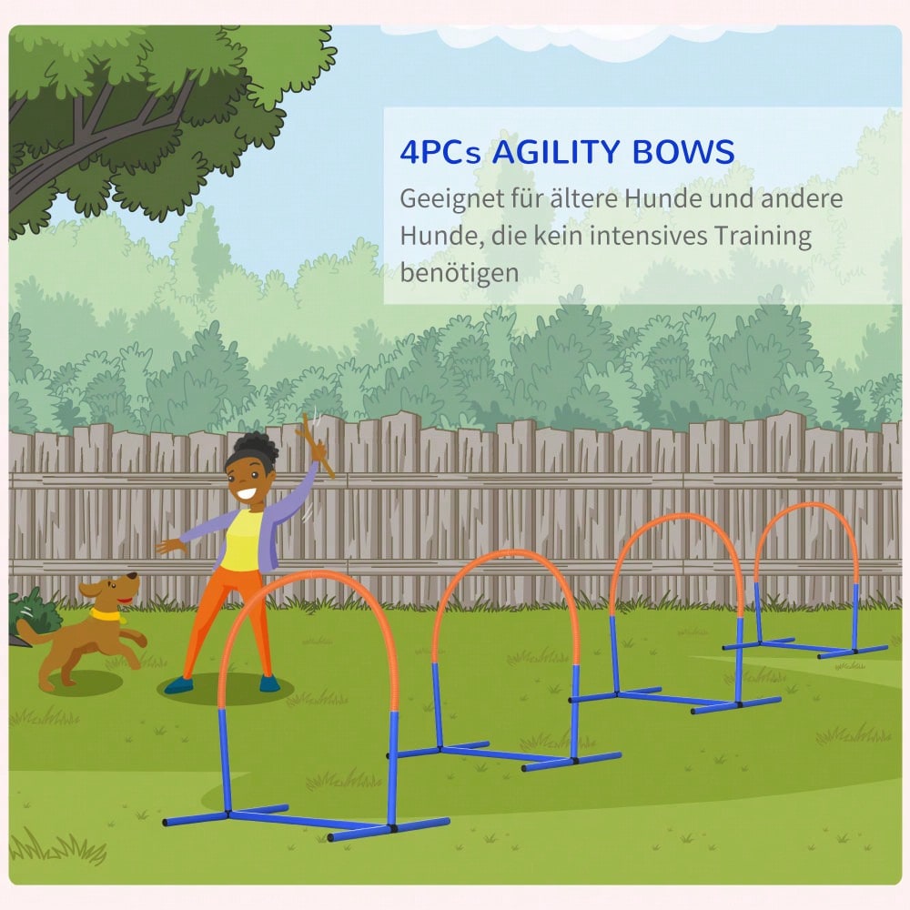 PawHut 4-teiliges Agility-Trainingsset für Hunde mit Tragetasche, 88x64x95 cm, blau/orange, für effektives Hundetraining & Spiel
