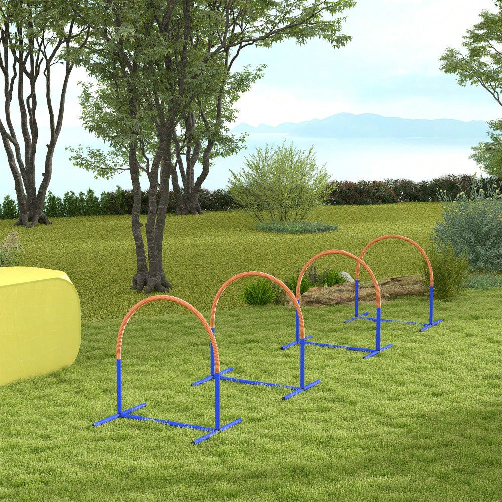 PawHut 4-teiliges Agility-Trainingsset für Hunde mit Tragetasche, 88x64x95 cm, blau/orange, für effektives Hundetraining & Spiel