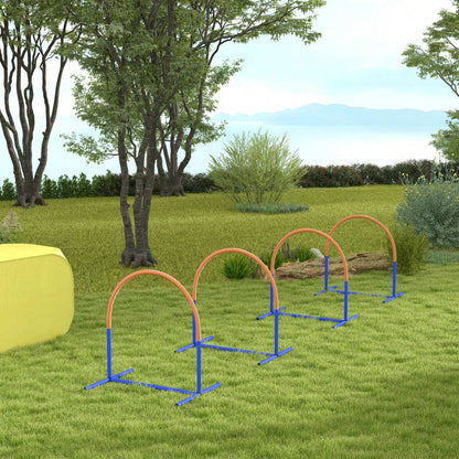 PawHut 4-teiliges Agility-Trainingsset für Hunde mit Tragetasche, 88x64x95 cm, blau/orange, für effektives Hundetraining & Spiel
