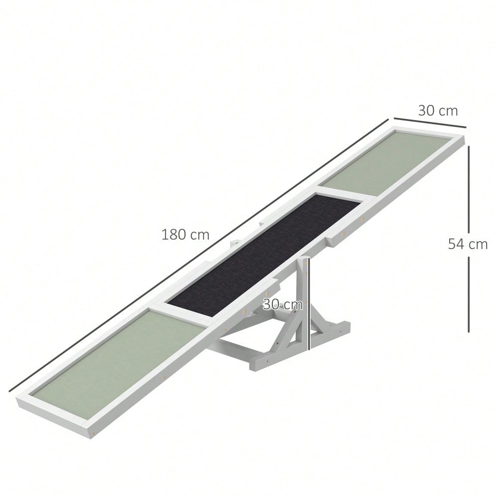 PawHut Agility-Wippe aus Holz mit rutschfester Oberfläche, Balance-Trainingsgerät für Hunde bis 30 kg, 180x30x30 cm, weiß