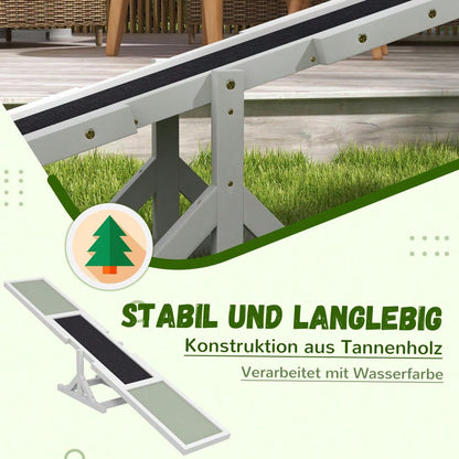 PawHut Agility-Wippe aus Holz mit rutschfester Oberfläche, Balance-Trainingsgerät für Hunde bis 30 kg, 180x30x30 cm, weiß