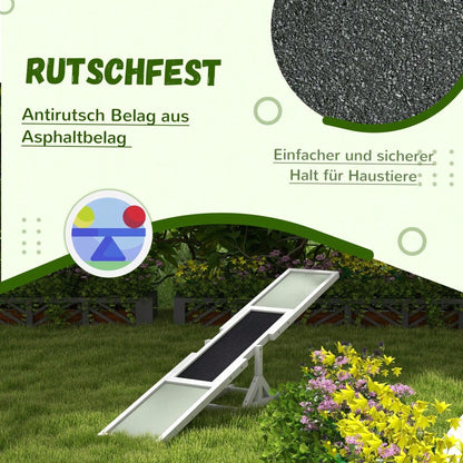 PawHut Agility-Wippe aus Holz mit rutschfester Oberfläche, Balance-Trainingsgerät für Hunde bis 30 kg, 180x30x30 cm, weiß