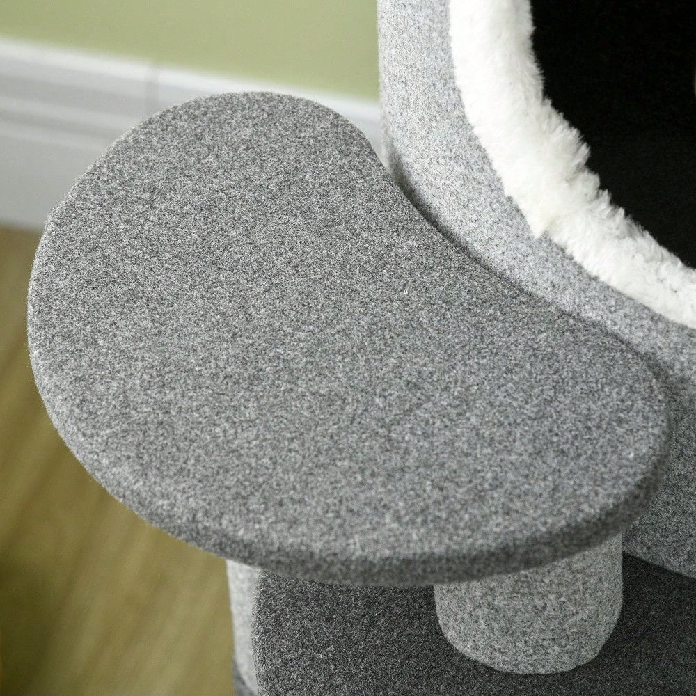PawHut Kratztonne für Katzen mit Katzenbett, Spielball & Plattformen, 99 cm Katzenspielzeug und Kratzmöbel, grau