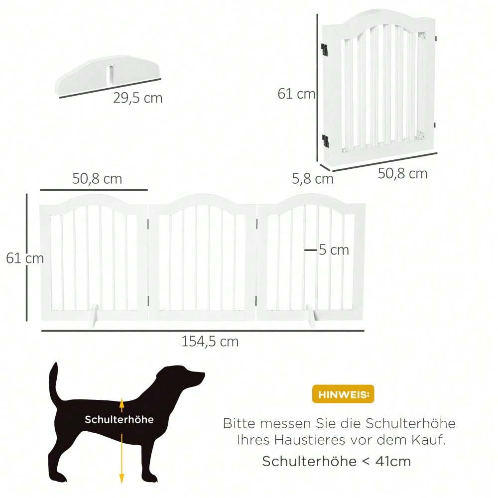 PawHut 3-teiliges Hundegitter aus MDF, Schutzgitter mit Stützfüßen, faltbare Absperrung für Hunde, 154,5x29,5x61 cm, weiß