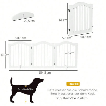 PawHut 3-teiliges Hundegitter aus MDF, Schutzgitter mit Stützfüßen, faltbare Absperrung für Hunde, 154,5x29,5x61 cm, weiß