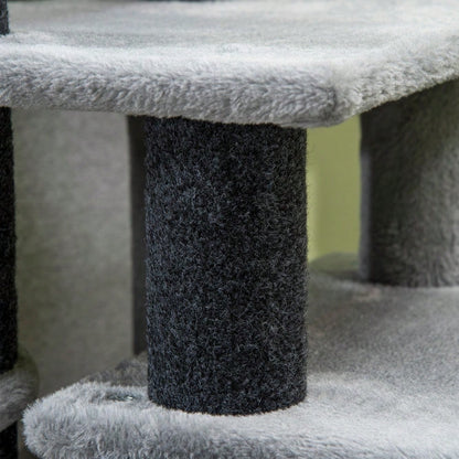 PawHut 3/4-stufige Katzentreppe mit Schlafhöhle & Spielball, Plüschbezug für Katzen, stabile Spanplatten-Konstruktion, Haustiertreppe