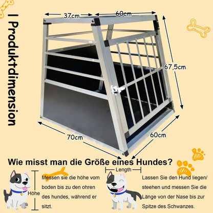 Aluminium Hundetransportbox für Auto, stabile Reisebox Metallgitter Transportbox für Hunde, 60x70x67,5 cm, schwarz