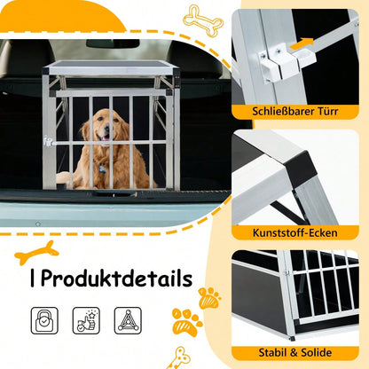 Aluminium Hundetransportbox für Auto, stabile Reisebox Metallgitter Transportbox für Hunde, 60x70x67,5 cm, schwarz