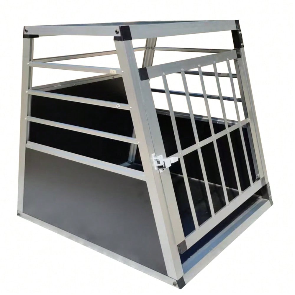 Aluminium Hundetransportbox für Auto, stabile Reisebox Metallgitter Transportbox für Hunde, 60x70x67,5 cm, schwarz