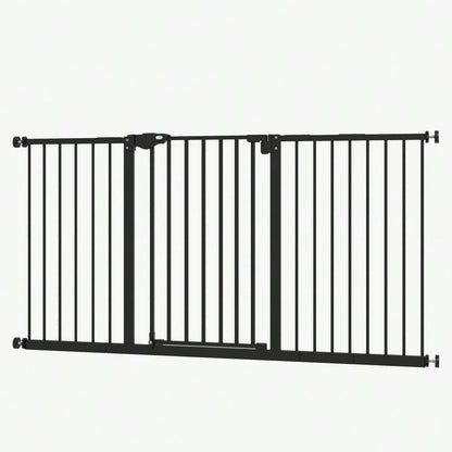 PawHut Türschutzgitter ohne Bohren, Treppenschutzgitter für Haustiere aus Metall & Kunststoff, 136,3x76,2 cm, schwarz