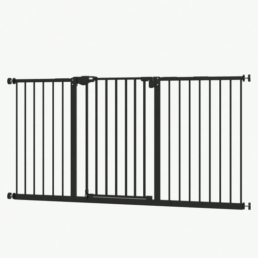 PawHut Türschutzgitter ohne Bohren, Treppenschutzgitter für Haustiere aus Metall & Kunststoff, 136,3x76,2 cm, schwarz