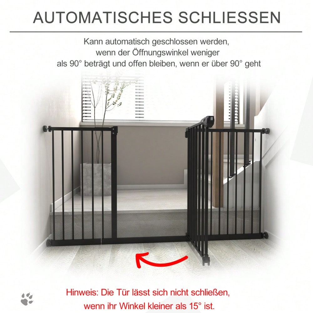 PawHut Türschutzgitter ohne Bohren, Treppenschutzgitter für Haustiere aus Metall & Kunststoff, 136,3x76,2 cm, schwarz