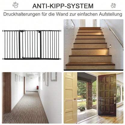 PawHut Türschutzgitter ohne Bohren, Treppenschutzgitter für Haustiere aus Metall & Kunststoff, 136,3x76,2 cm, schwarz